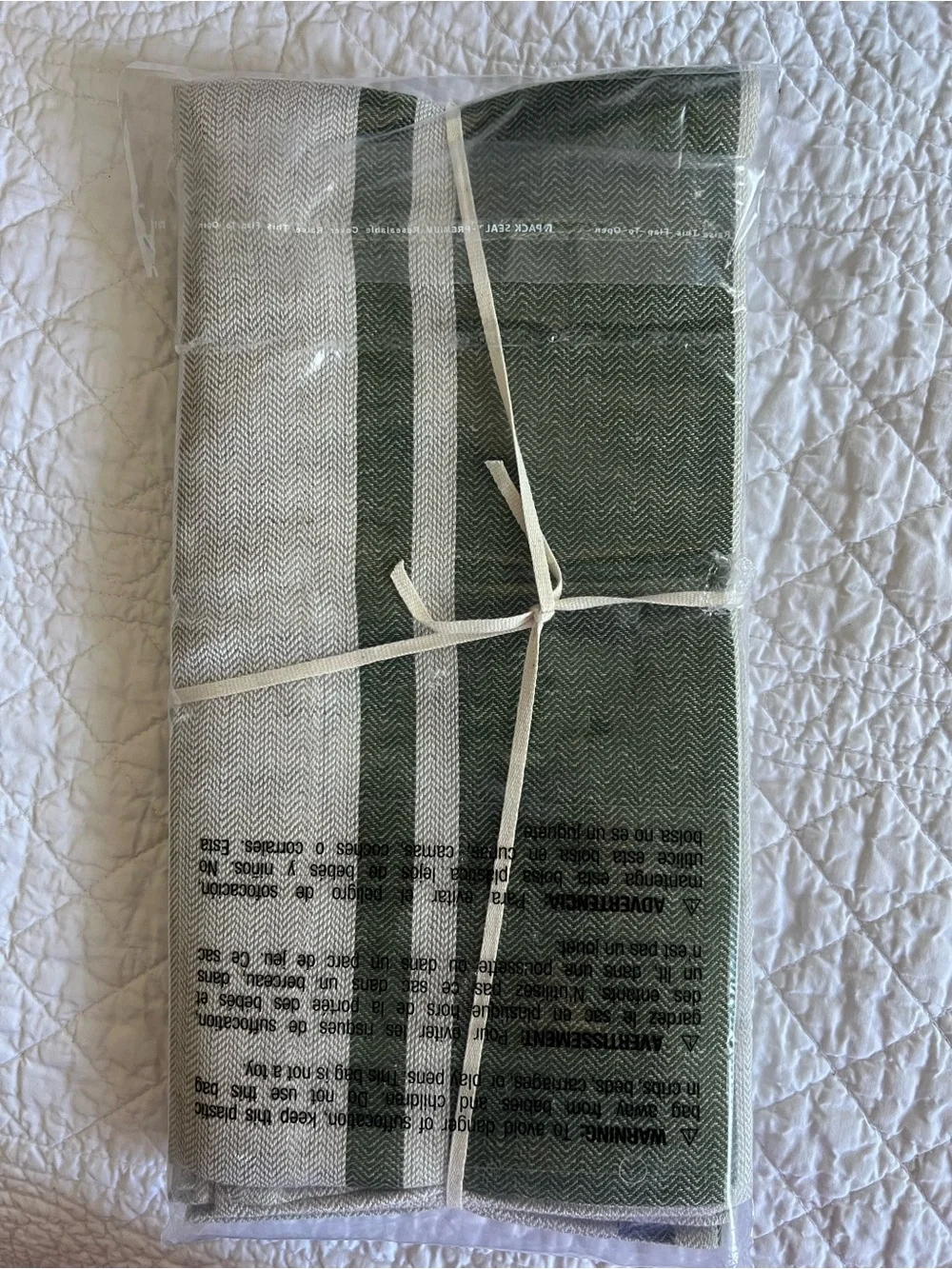 NWT CRATE & BARREL Green Linen Stripe Napkin Set